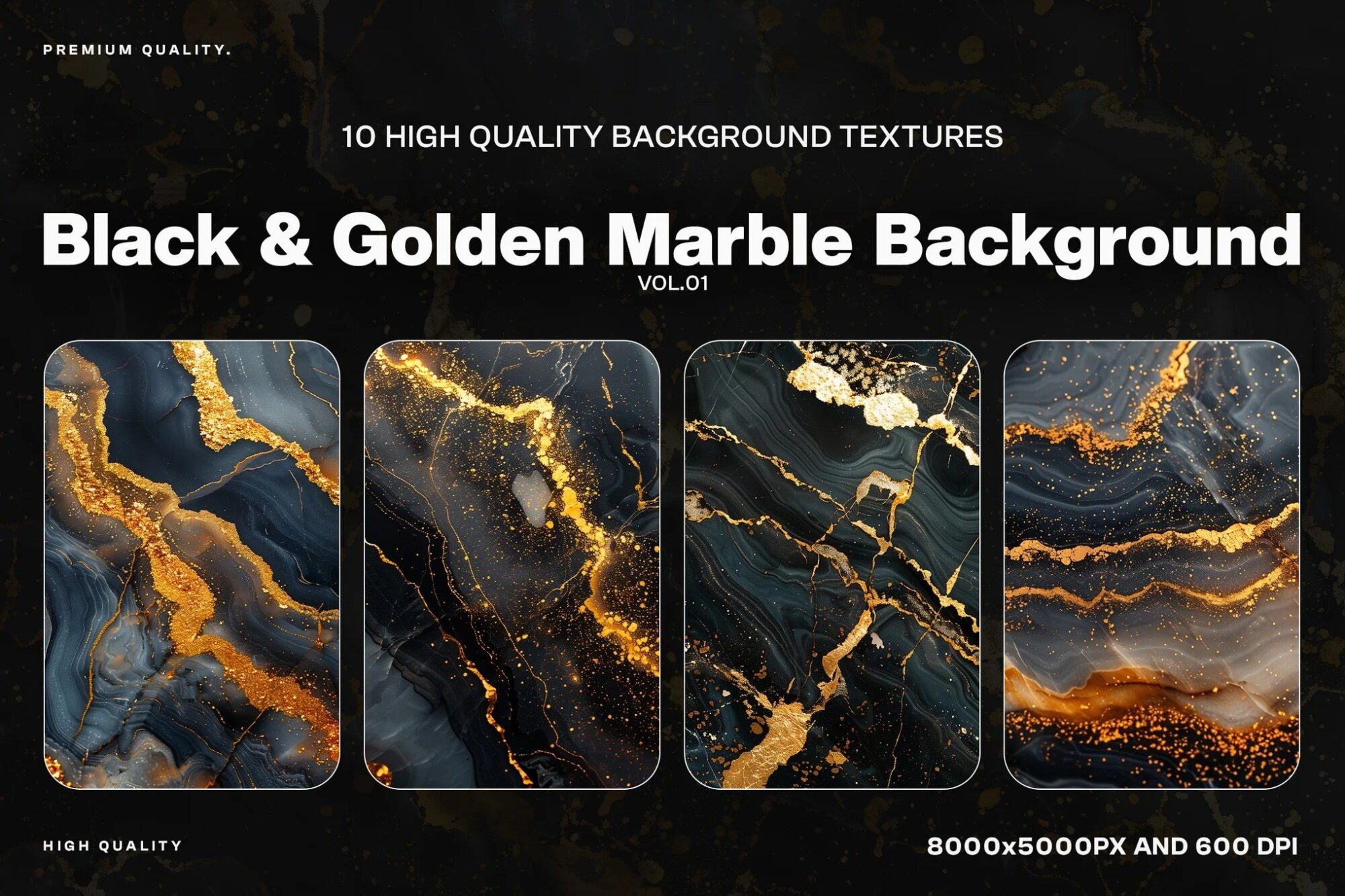 10 Abstract Gold & Black Marble Texture - 4M8JDJ6