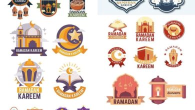 رمضان كريم تصميم شعارات مجموعة مسطحة