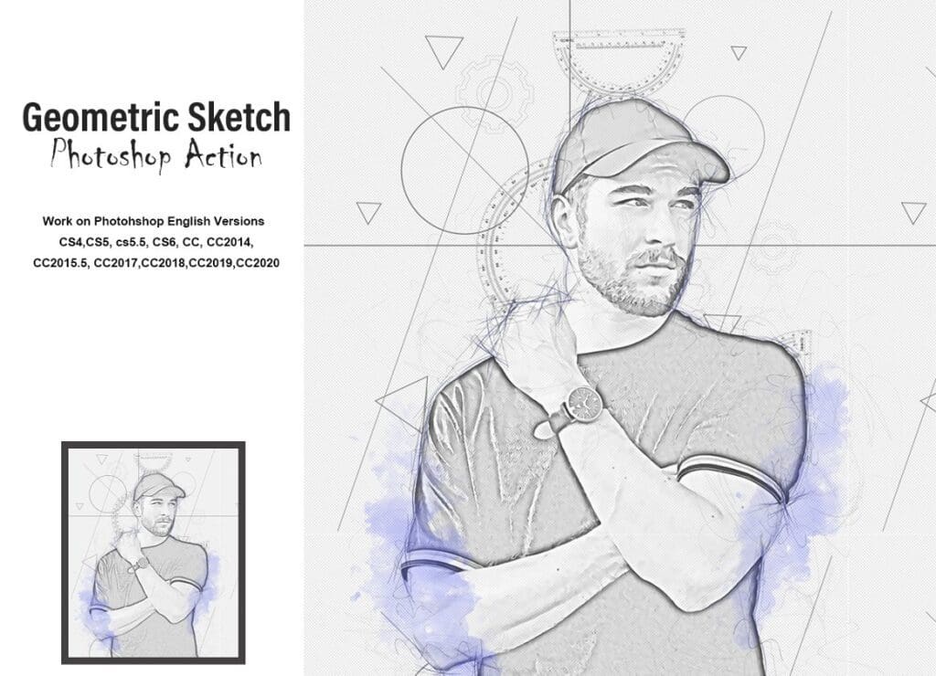 اكشن رسم هندسي للفوتوشوب كامل CreativeMarket - Geometric Sketch Photoshop Action 5184601