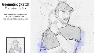 اكشن رسم هندسي للفوتوشوب كامل CreativeMarket - Geometric Sketch Photoshop Action 5184601