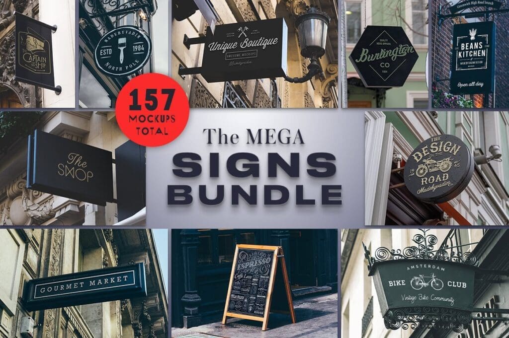 اكبر حزمة لوحات اعلانية للفوتوشوب CreativeMarket - The Mega Signs Bundle 3752319