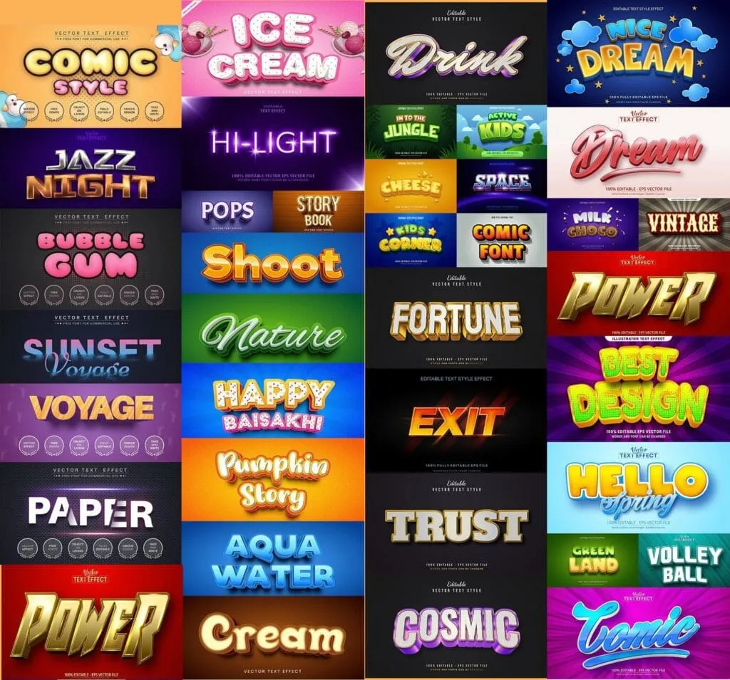 تجميعة جديدة رقم 24 ثلاثية الابعاد تاثيرات نص قابلة للتعديل وتقبل العربية لبرنامج ادوبي اليستريتور