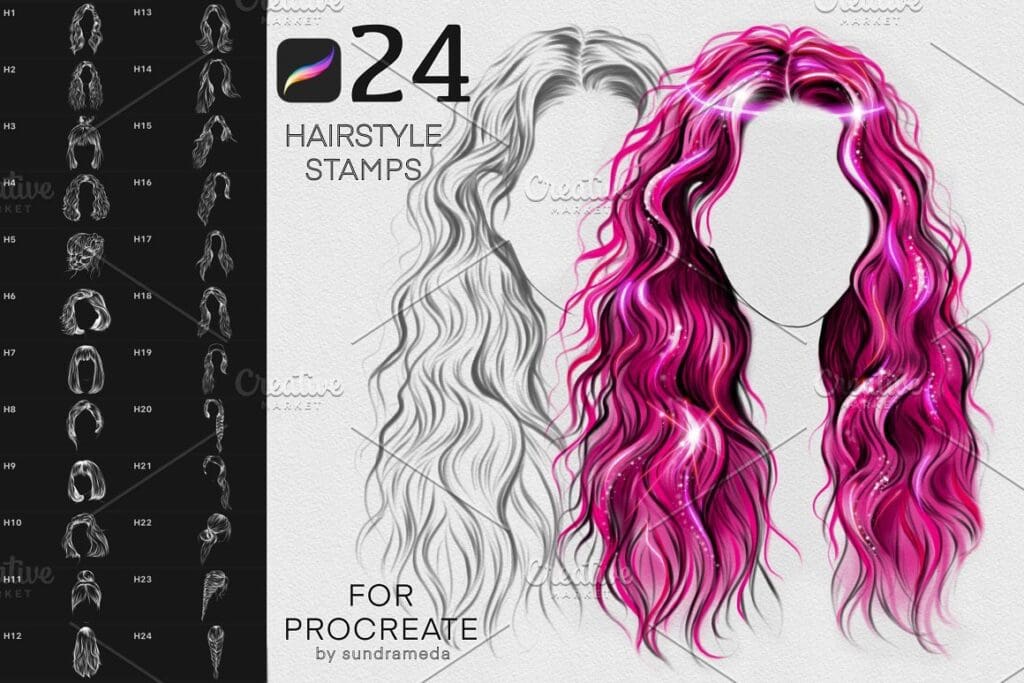 CreativeMarket - Hairstyle II Stamp Brushes Procreate 5927570