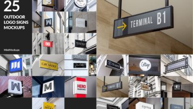 25 موك اب لوحة خارجية لعرض الشعار CreativeMarket - 25 Outdoor Logo Signs Mockups 5980011