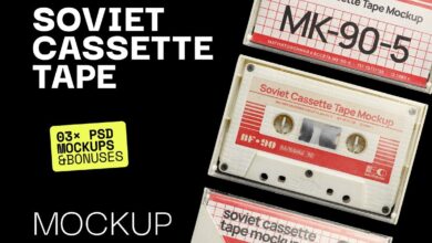 موك اب شريط كاسيت CreativeMarket - Soviet Cassette Tape Mockup 5889893