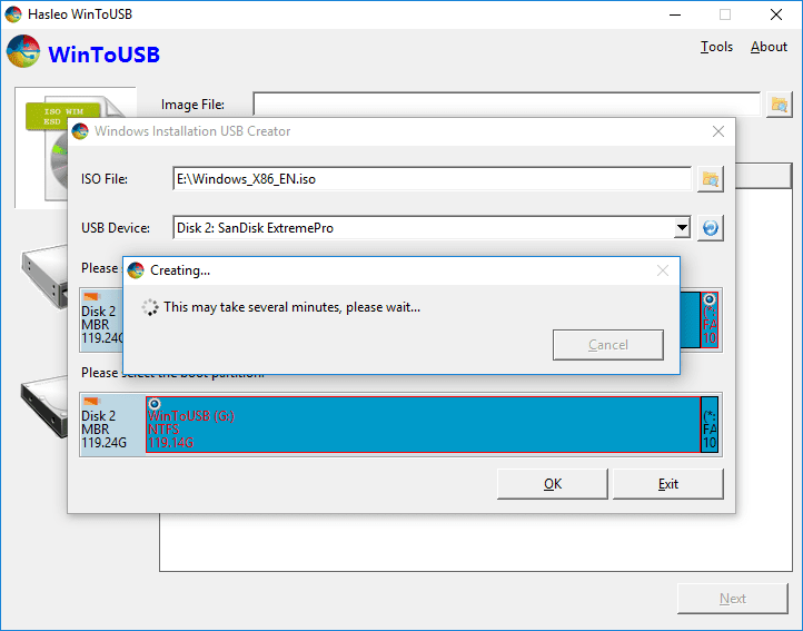 WinToUSB - يسمح لك بتثبيت وتشغيل نظام تشغيل Windows من USB-HDD أو USB-Flash باستخدام صورة ISO أو قرص CD / DVD كمصدر للتثبيت