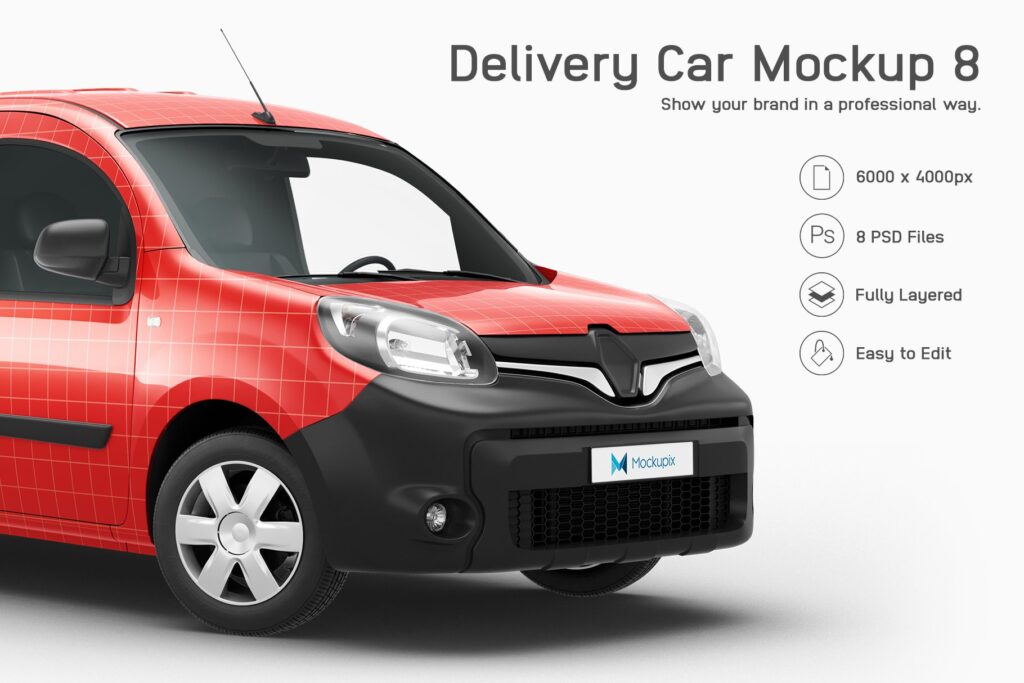 موك اب سيارة توصيل طلبات CreativeMarket - Delivery Car Mockup 8 5963705