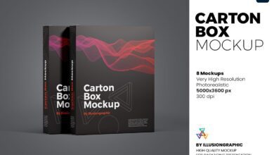 موك اب صندوق كرتون بالحجم الطبيعي Carton Box Mockup - 8 Views - 6102134