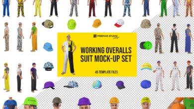 موك اب بدلات العمل الشاملة CreativeMarket - Working Overalls Suit Mock-Up Set 5995303