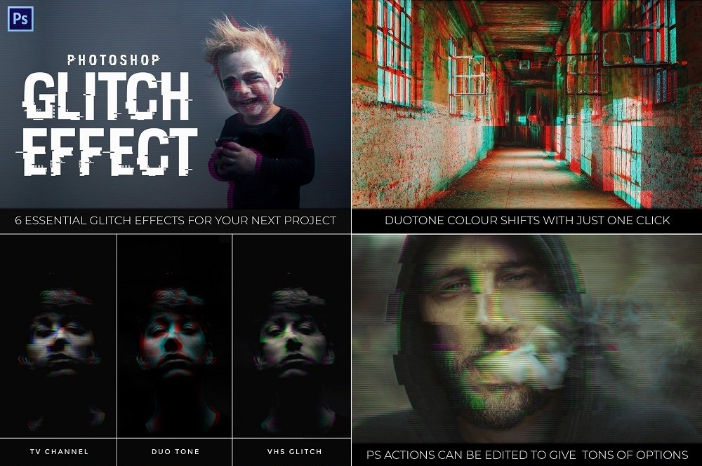 اكشن تاثير الجالتش او الخلل للفوتوشوب Glitch Effect Photoshop Actions - 4392799