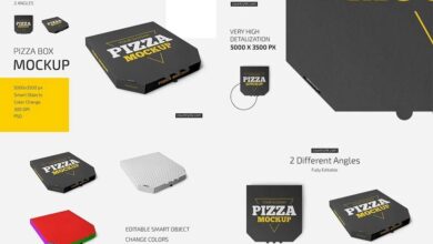 موك اب صندوق بيتزا Pizza Box Mockup Set 6019339
