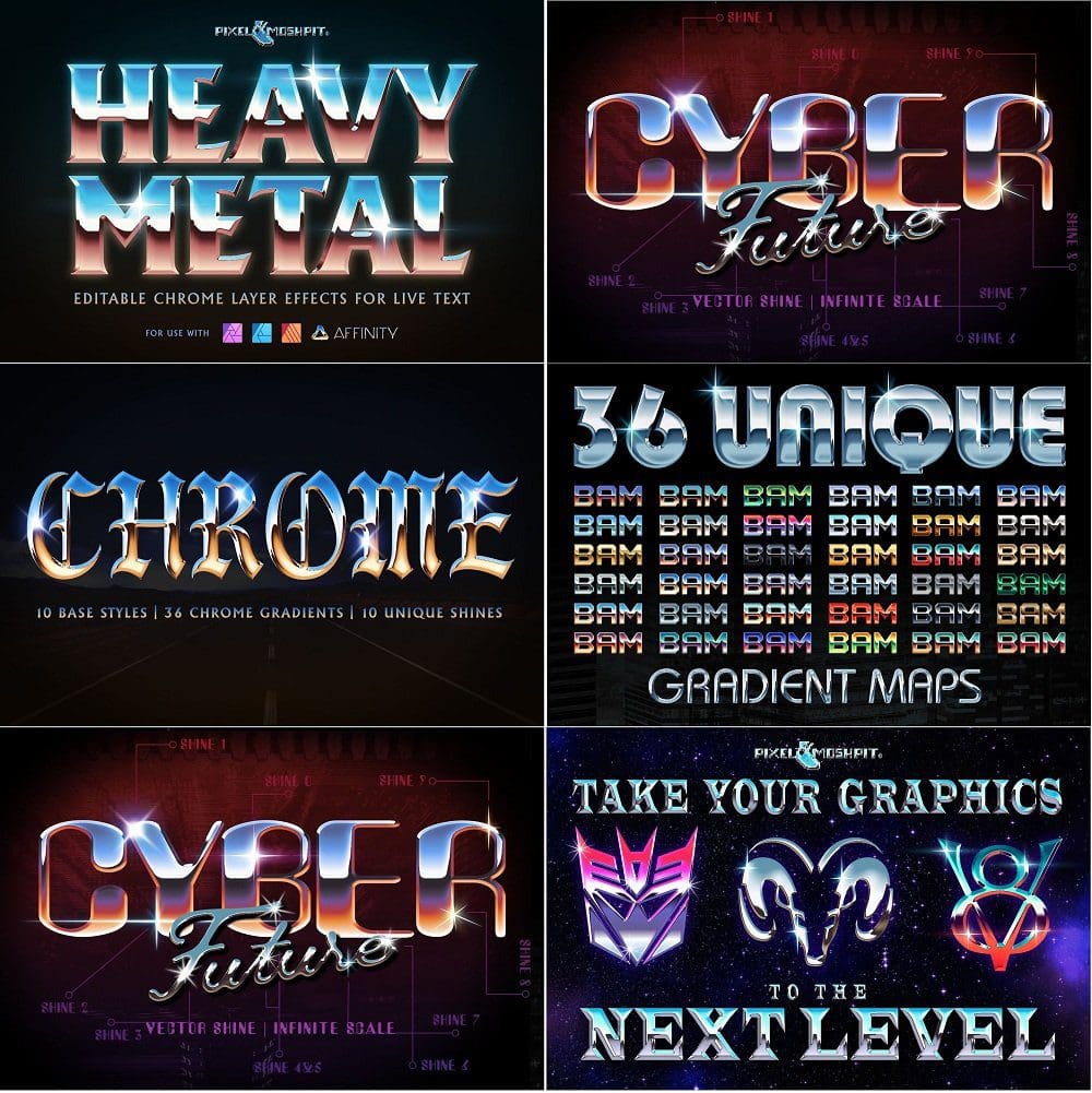تاثيرات طبقة الكروم المعدنية الثقيلة CreativeMarket - Heavy Metal Chrome Layer Styles