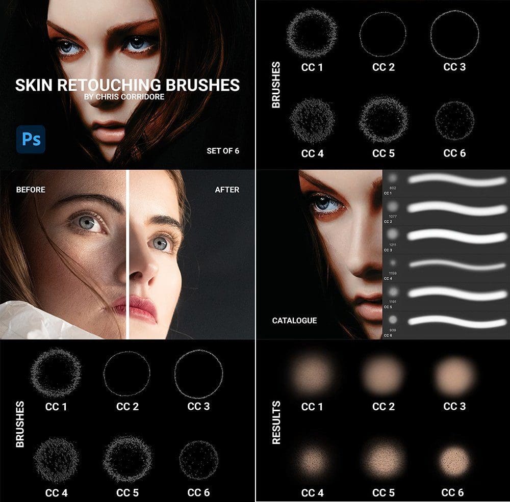 فرش تنميق وتنعيم الجلد CreativeMarket - Skin Retouching Brushes (Set of 6) 5982366