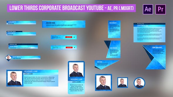 للبريمير والافترافكت Videohive - Lower Thirds Corporate Broadcast YouTube - AE, PR 31482376