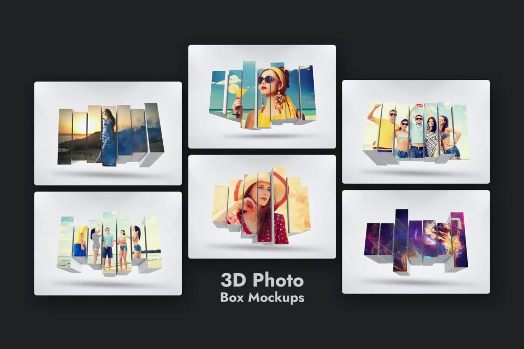 موك اب تأثير صندوق ثلاثي الابعاد للصور/فوتوشوب 3D Photo Box Mockups Template V-8