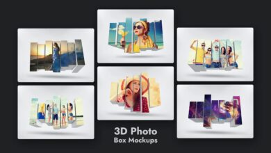 موك اب تأثير صندوق ثلاثي الابعاد للصور/فوتوشوب 3D Photo Box Mockups Template V-8
