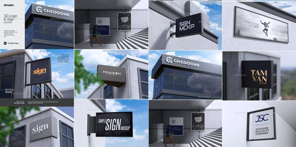 موك اب لوحات اعلانية للشعار ثلاثية الابعاد GraphicRiver - 3D Logo & Sign Mockup 30123795