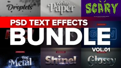 الحزمة الجديدة المميزة لتاثيرات النص ثلاثية الابعاد للفوتوشوب وتدعم العربية Photoshop 3D Text Effects BUNDLE 1 - 5926184