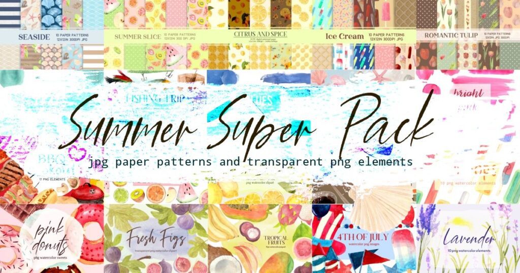 مجموعة رسومات الأزهار الصيفية والطعام والمرح Summer Floral, Food, and Fun Graphic Set