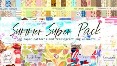 مجموعة رسومات الأزهار الصيفية والطعام والمرح Summer Floral, Food, and Fun Graphic Set