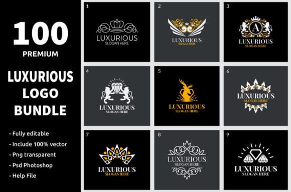 100 شعار فاخر بصيغ متعددة 100 Luxurious Logo Bundle 7212231