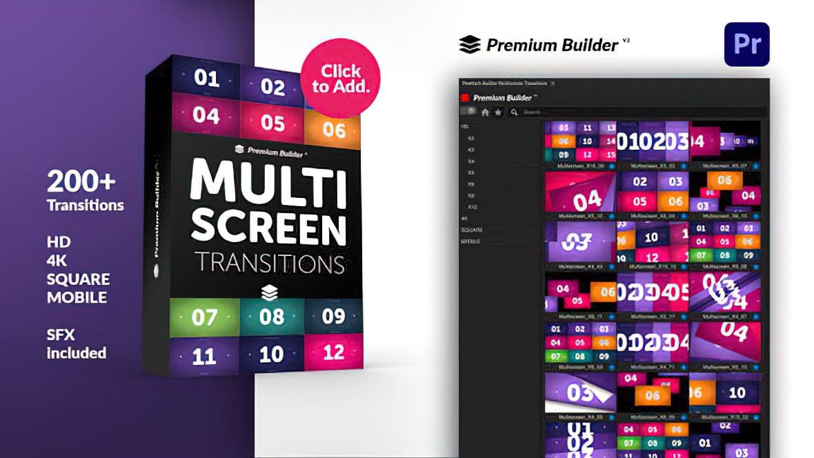 الحزمة الاضخم للبريمير Videohive - Multiscreen Transitions for Premiere Pro - 32305213