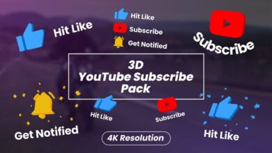 تحميل تيلجرام الحزمة كاملة Videohive - 3D YouTube Subscribe Pack - 31859048