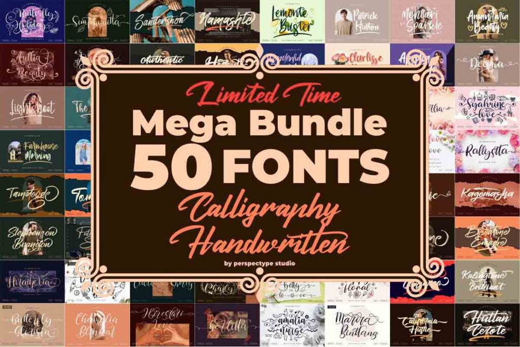 50 خط مدفوع يدوي جديد للمصممين وللتواقيع Calligraphy & Handwritten Font Bundle - 50 Premium Fonts