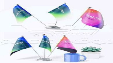 موك اب أعلام المكتب Desk flags mockup