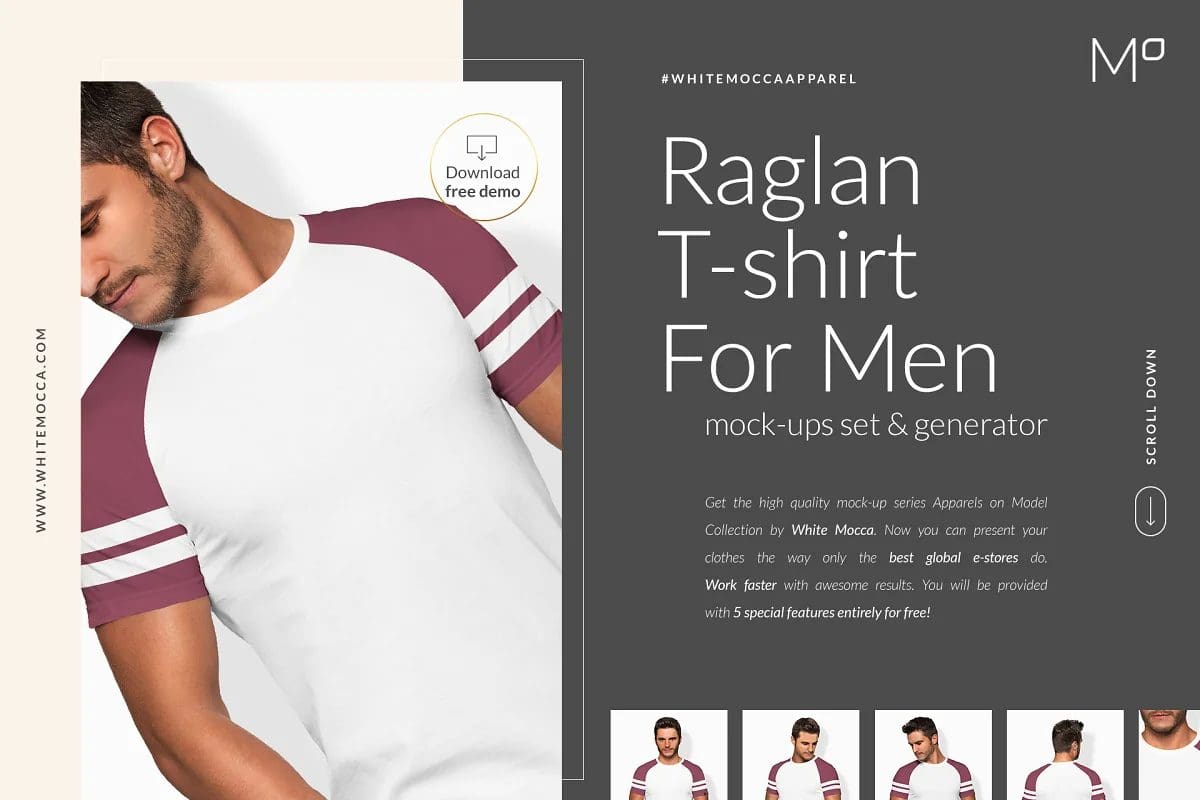 CreativeMarket - Men Raglan T-shirt Mock-ups Set 6197282