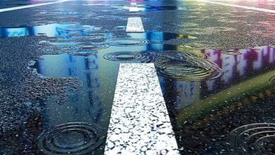 قطرات المطر والبرك على رصيف الشارع Raindrops And Puddles On Street Pavement 871813