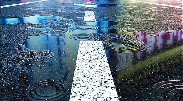 قطرات المطر والبرك على رصيف الشارع Raindrops And Puddles On Street Pavement 871813