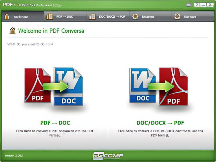 PDF Conversa Professional 3.000 Multilingual قم بتحويل الملفات بين PDF و Word بتنسيق DOC / DOCX بسهولة بفضل PDF Conversa.