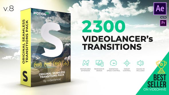 الحزمة كاملة Videohive - Videolancer's Transitions | Original Seamless Transitions Pack V8 - 18967340 - Project & Script for After Effects