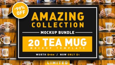 حزمة موك اب كوب شاي Tea Mug Mockup Bundle - 20 Premium Graphics