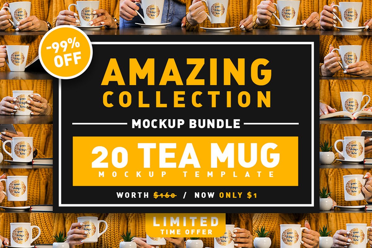 حزمة موك اب كوب شاي Tea Mug Mockup Bundle - 20 Premium Graphics