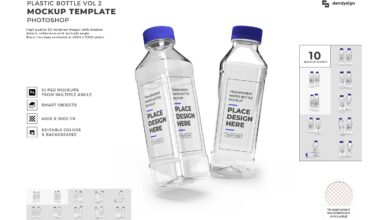 موك اب تغليف الزجاجات البلاستيكية الشفافة Transparent Plastic Bottle Packaging Mockup Vol 2 - 32552999