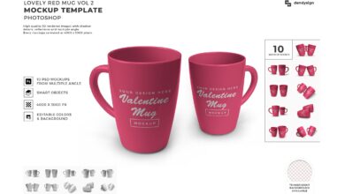 موك اب كوب شرب أحمر Red Drinking Mug Mockup Template Bundle 2 - 1425850