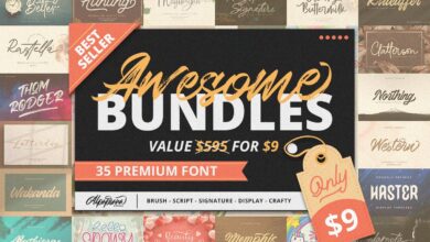 افضل 35 خط مدفوعة مبيعاً Awesome Bundles | 35 Best Seller Font Collection