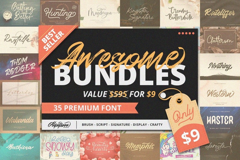 افضل 35 خط مدفوعة مبيعاً Awesome Bundles | 35 Best Seller Font Collection