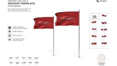 موك اب علم يرفرف Waving Flag Mockup Template Bundle 2 - 1426053