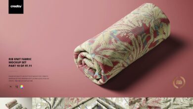 موك اب نسيج مضلع متماسك CreativeMarket - Rib Knit Fabric Mockup Set 6317817