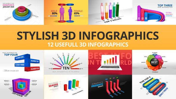 رسوم بيانية ثلاثية الأبعاد أنيقة Videohive - Stylish 3D Infographics 24239322