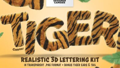 حروق وارقام ثلاثية الابعاد تاثير النمر Tiger Text 3D Lettering Pack