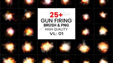 فرش إطلاق النار للفوتوشوب CreativeMarket - PS Gun Firing Brushes & Png Pack 6225317