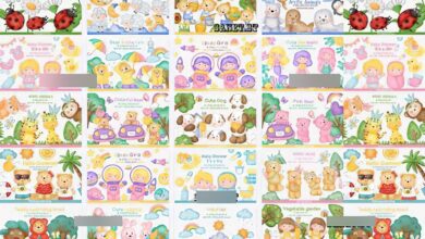 مجموعة قصاصات فنية بألوان مائية لطيفة Cute Watercolor Clip Art Bundle - 20 Premium Graphics