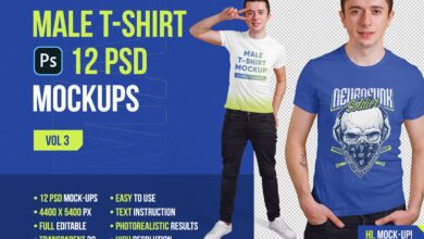 موك اب تي شيرت ذكر Male T-Shirt PSD Mockups Vol3 5751739