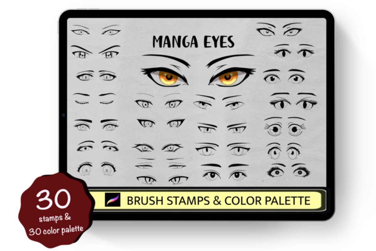 فرش عيون الانمي Anime Eyes 30 Procreate Brush Stamps - 1447000
