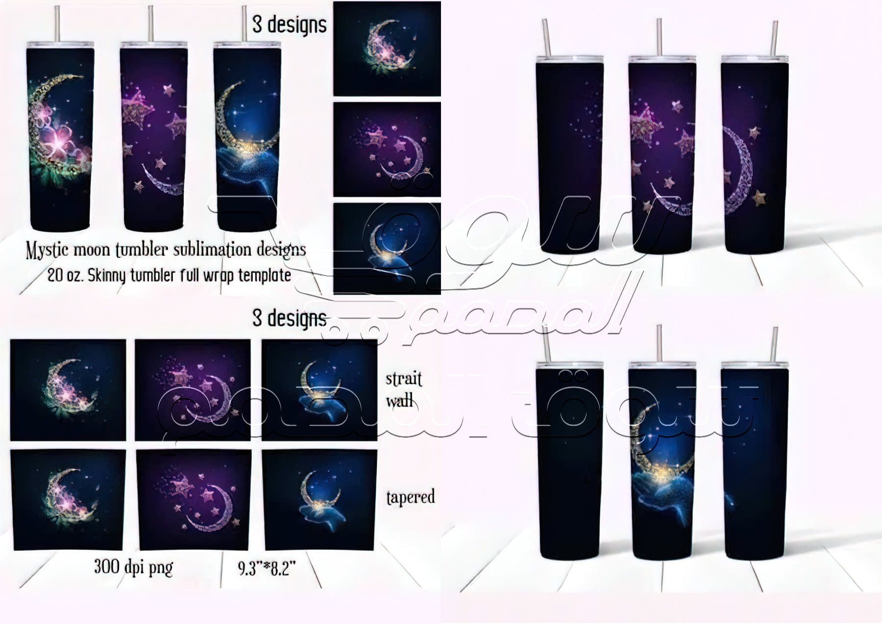 تصاميم التسامي بهلوان القمر الغامضMystic Moon Tumbler Sublimation Designs