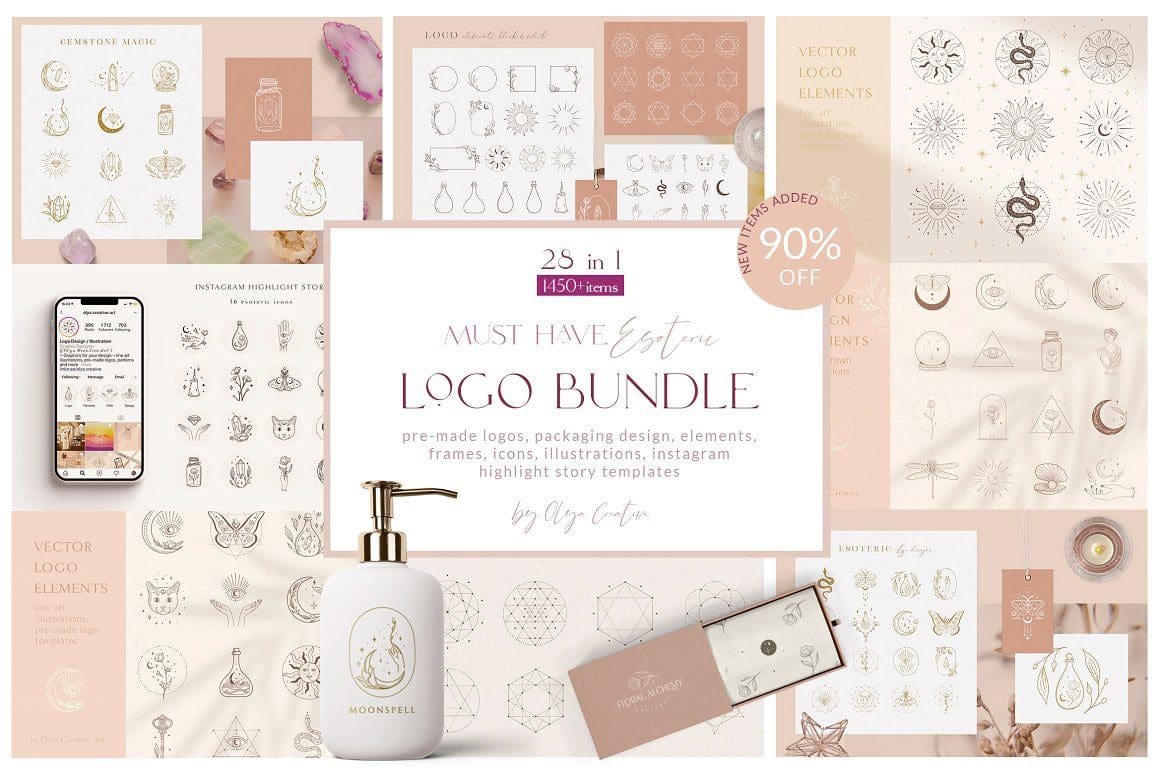 حزمة الشعارات الاضخم CreativeMarket - Logo Bundle ~ Mystic Designs 5595422